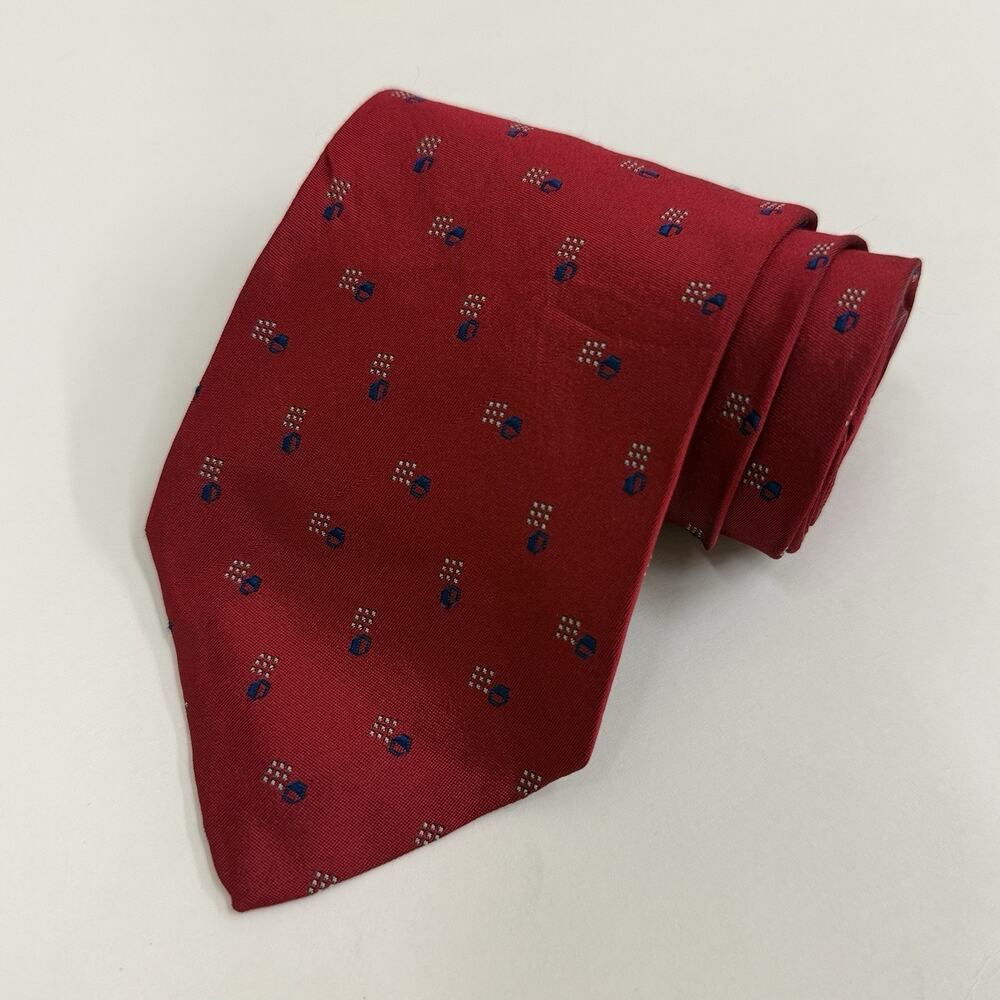Lauren Ralph Lauren Tie Red Blue Neat Foulard Silk Classic Dress Necktie